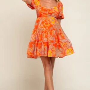 PinkBlush Maternity Floral Orange Puff-Sleeve Mini Dress
